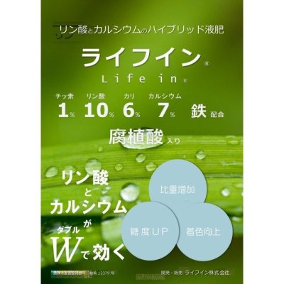 画像2: 【腐植酸入り液肥】機能性ハイブリッド液肥『ライフイン』（1-10-6-cao7）【20kg】【日祭日の配送および時間指定不可】