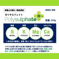 ポリサルフェイト｜天然鉱物肥料 （S48-K13.5-Mg5.5-Ca17）【20kg】Polysulphate【有機JAS適合資材】硫黄・加里・苦土・石灰の4成分を含む【送料無料】polysulphate
