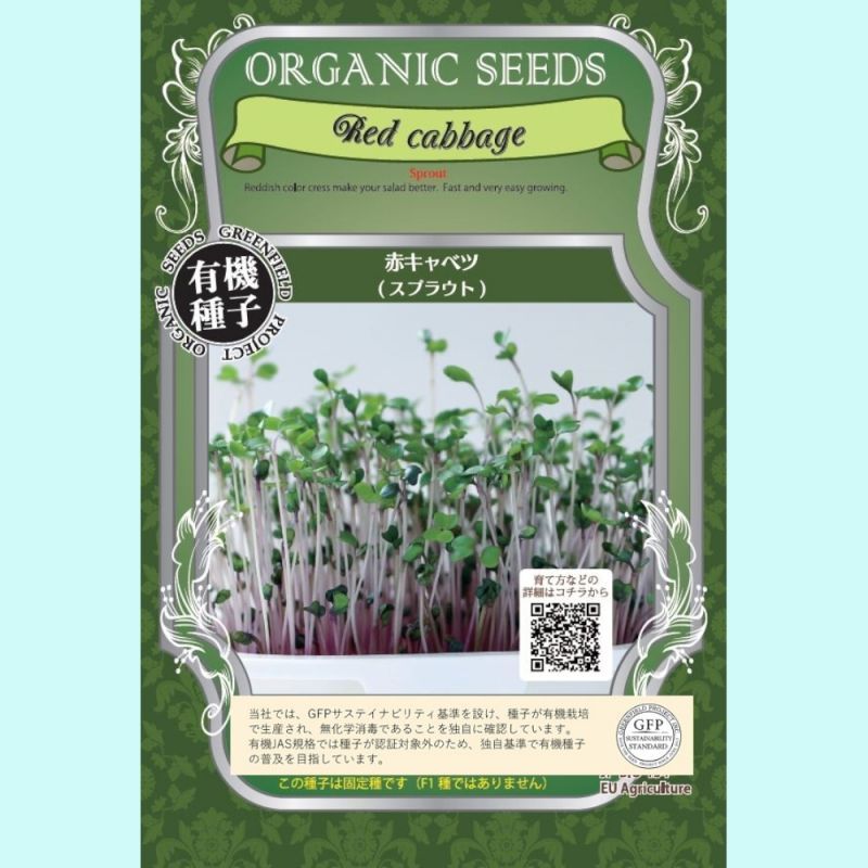 有機種子 赤キャベツ スプラウト 大袋360g Red Cabbage Sprout スプラウト 用の有機種子 タネ Gfpサステイナビリティ基準有機種子 たまごや商店