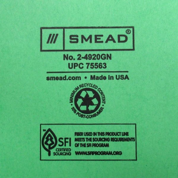 【SMEAD】レターサイズ ファイルジャケット (5個入り・グリーン)SMEAD75563 Letter Size File Jacket