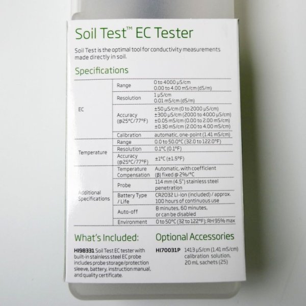土壌ダイレクトEC/℃テスター|HI 98331N(Soil EC Tester)