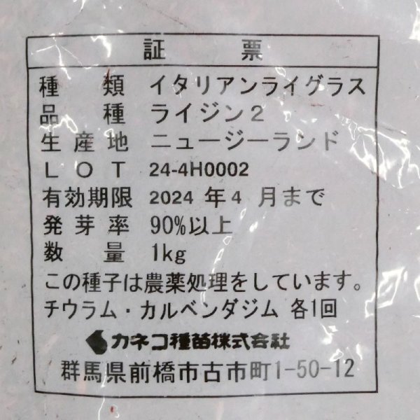 【牧草種子】F1・イタリアンライグラス|ライジン2【1kg】【早生種/短期利用型】カネコ種苗製