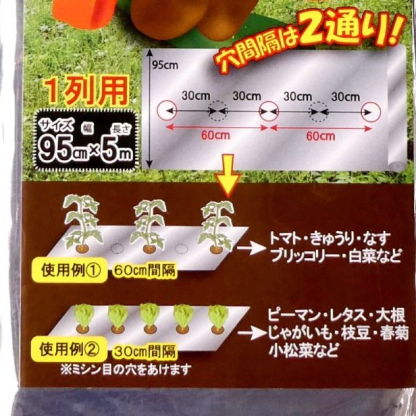 穴あき】虫よけアルミマルチ【1条用】(95cm×5m)穴の間隔60cm【9160】