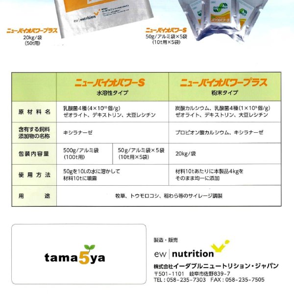 サイレージ調製用高活性乳酸菌｜ニューバイオパワーS【50g（10トン用）】